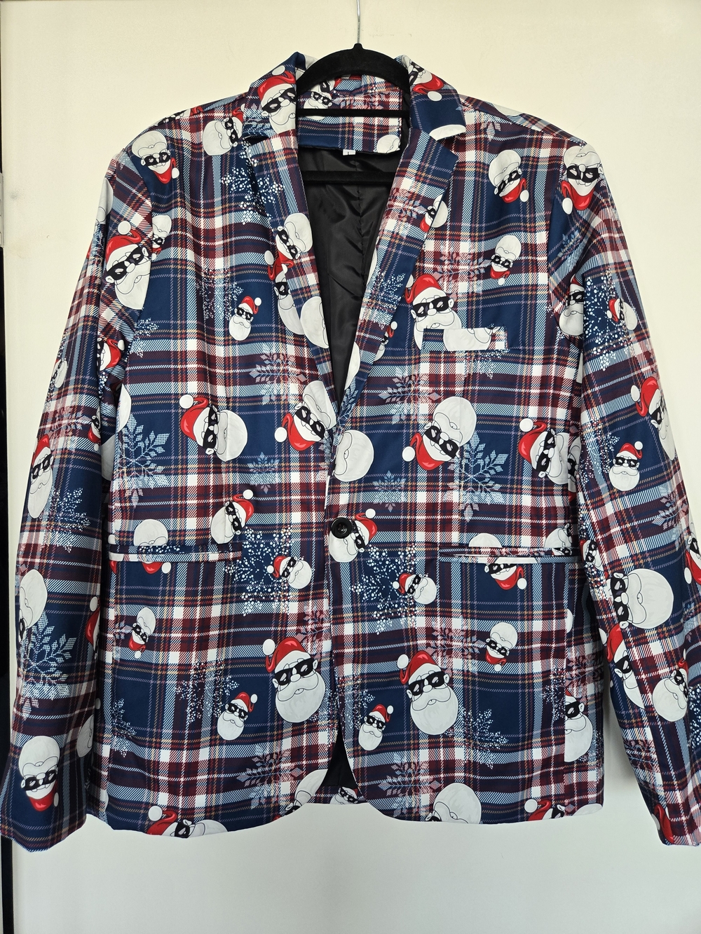 Mens Large Novelty Christmas Plaid Blazer Cool Santa Print